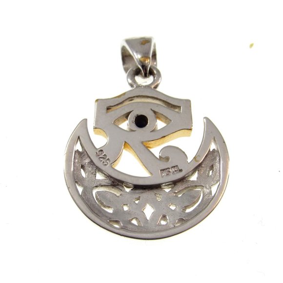 Solid 925 Sterling Silver & 18k Gold Celtic Scota Goddess Eye of Horus Pendant - Picture 5 of 5